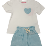 Patch Pocket Shorts - Aqua Sparkle Seersucker Girls Shorts Bisby