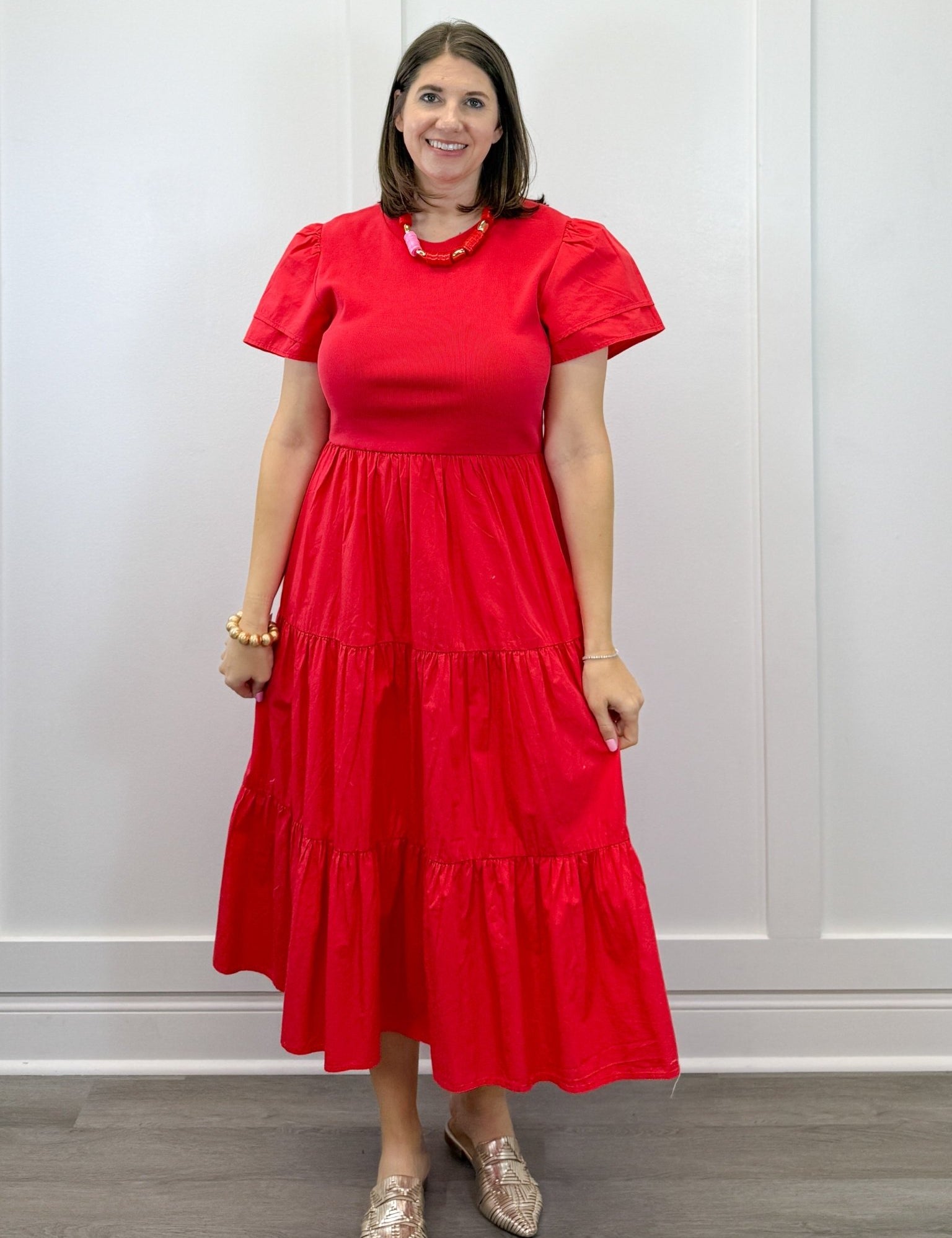 Patton T-Shirt Midi Dress - Red Long Dresses Mudpie