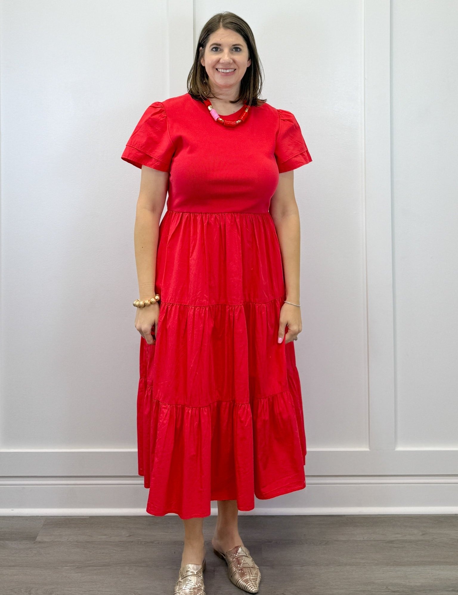 Patton T-Shirt Midi Dress - Red Long Dresses Mudpie