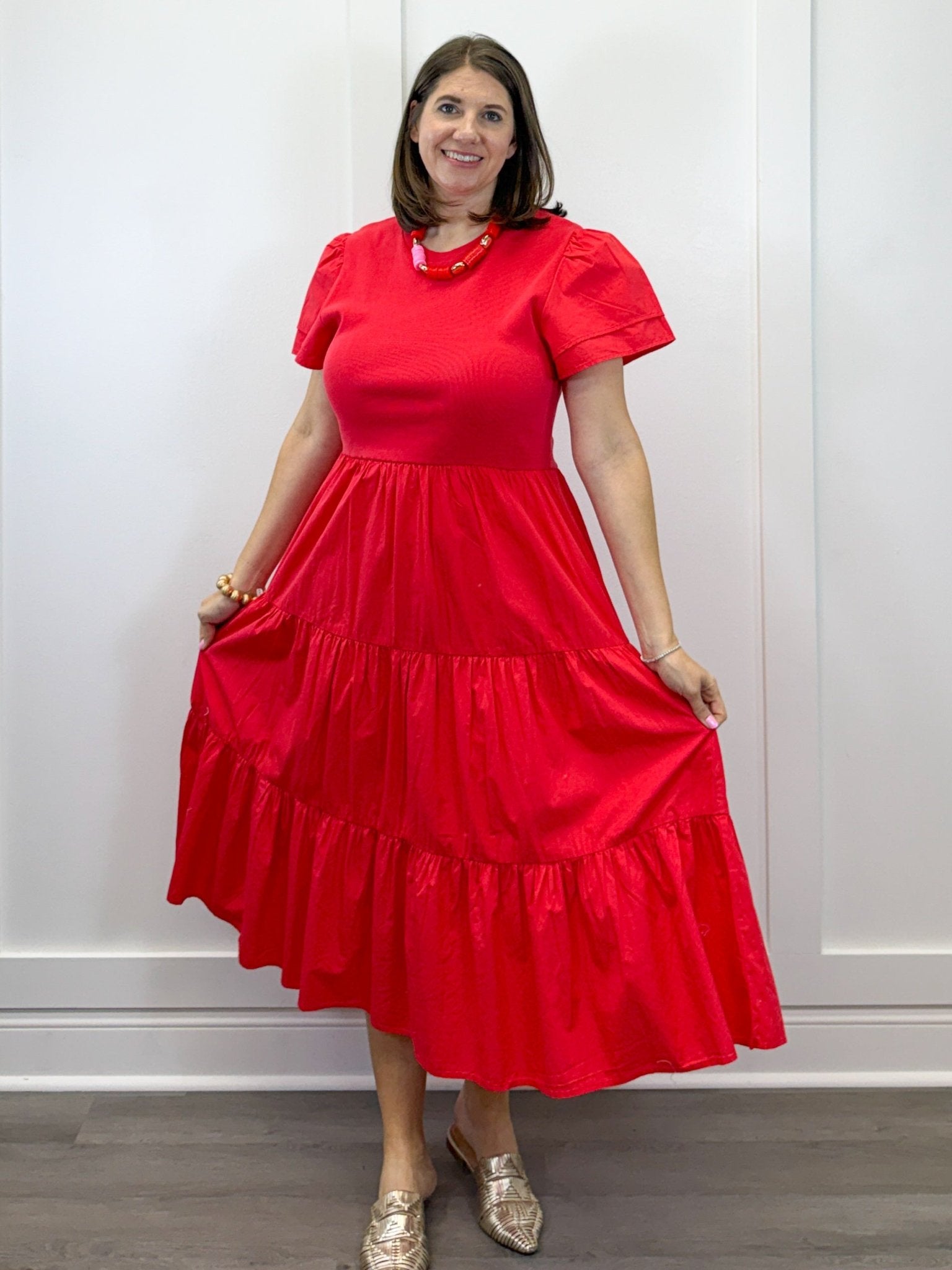 Patton T-Shirt Midi Dress - Red Long Dresses Mudpie