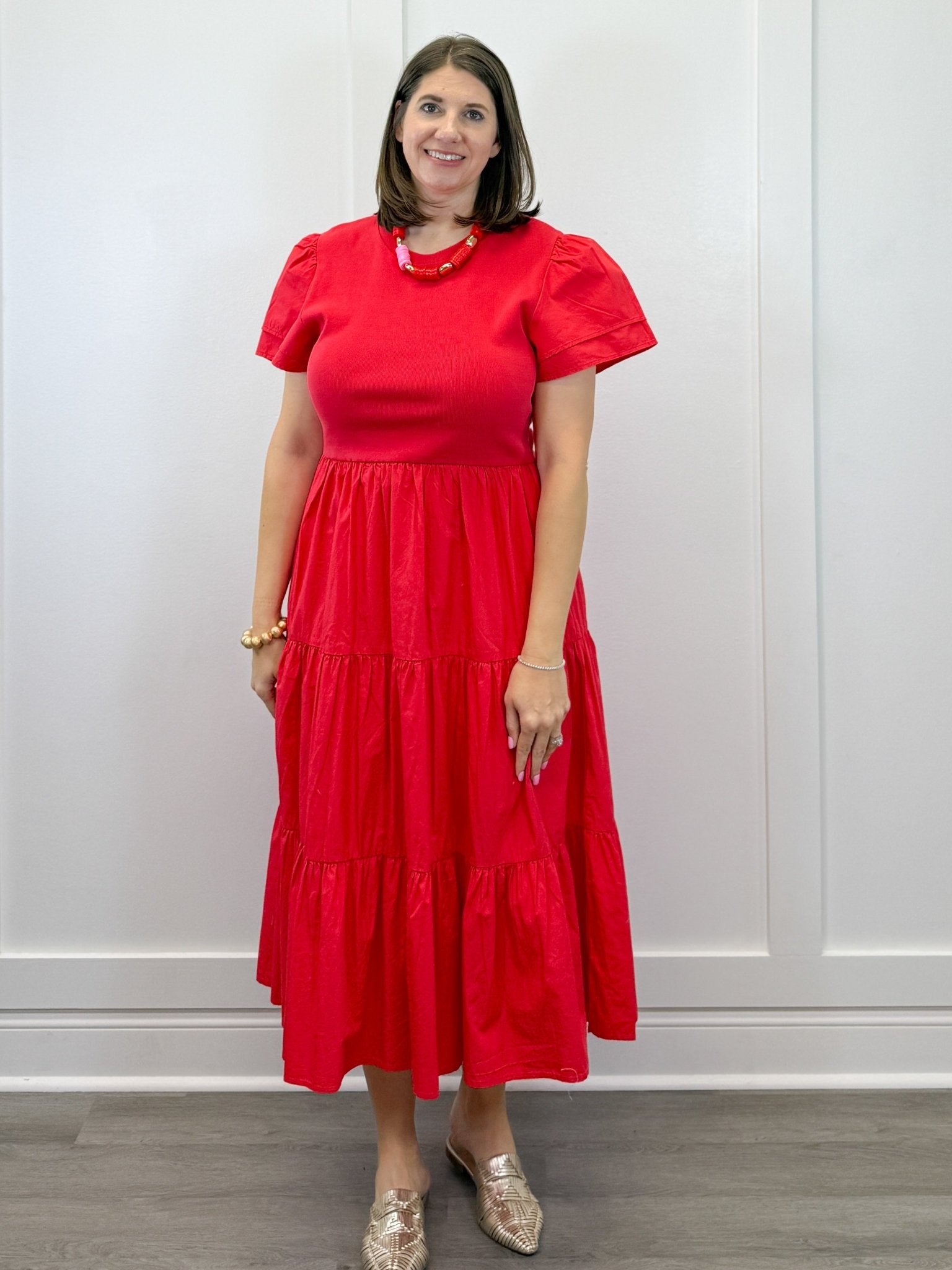 Patton T-Shirt Midi Dress - Red Long Dresses Mudpie