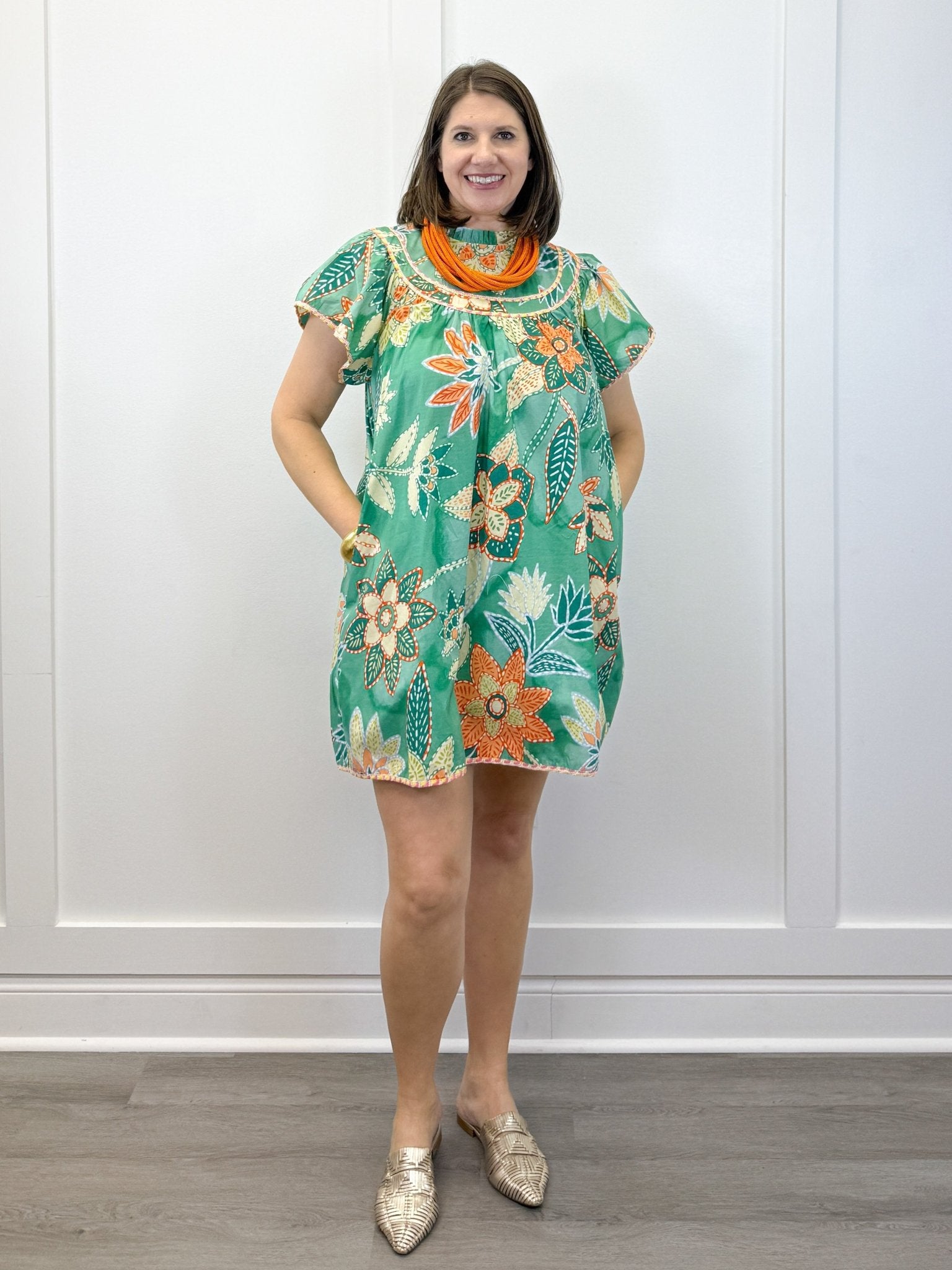 Peach Grove Swing Dress - Green Short Dresses Umgee