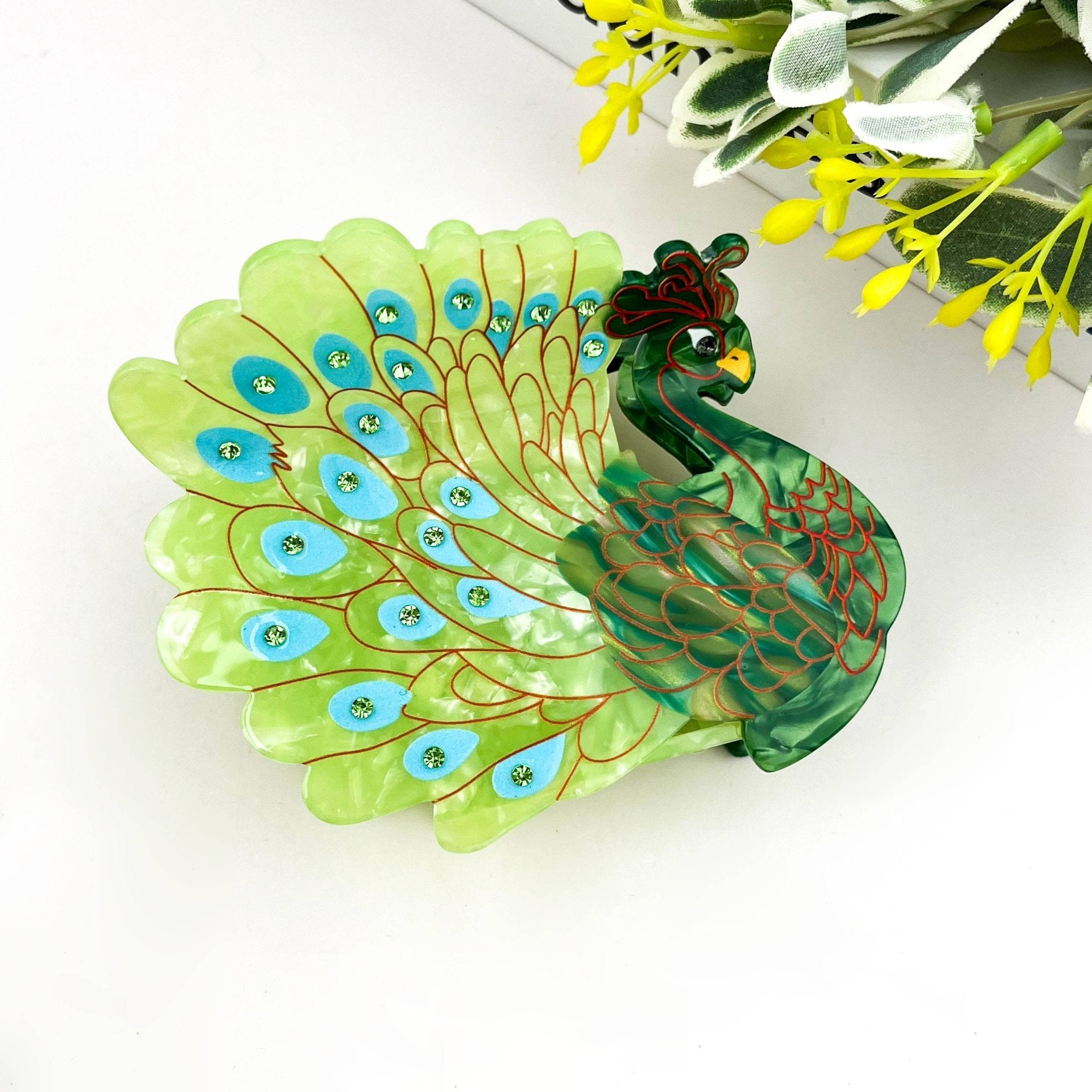 Peacock Acetate Hair Claw Clip - Blue Hair Accessories TheDivaSoap