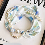 Pearl Magnetic Clasp Silky Print Scarf Necklace - Butterfly Misc Accessories ACCITY