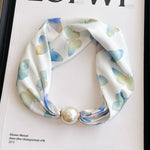 Pearl Magnetic Clasp Silky Print Scarf Necklace - Butterfly Misc Accessories ACCITY