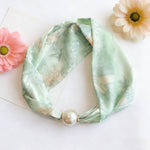 Pearl Magnetic Clasp Silky Print Scarf Necklace - Green Scene Misc Accessories ACCITY
