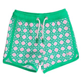 Performance Dolphin Hem Swim Trunks - Pink Coastal Cane Kids Swim Rufflebutts