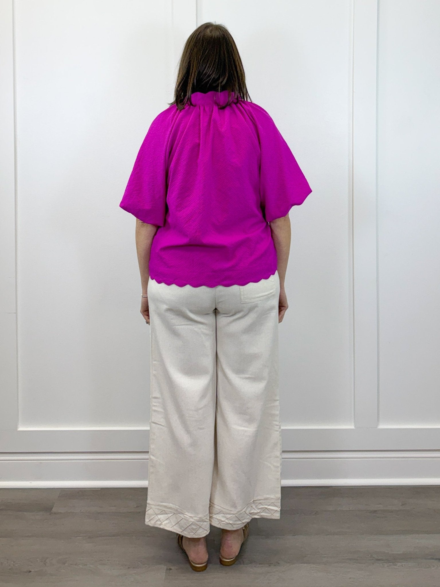 Petal Pop Puff Sleeve Blouse - Magenta Tops Umgee
