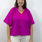 Petal Pop Puff Sleeve Blouse - Magenta Tops Umgee