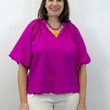 Petal Pop Puff Sleeve Blouse - Magenta Tops Umgee