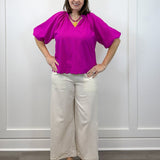 Petal Pop Puff Sleeve Blouse - Magenta Tops Umgee