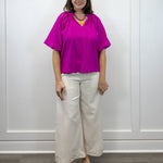 Petal Pop Puff Sleeve Blouse - Magenta Tops Umgee