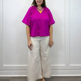 Petal Pop Puff Sleeve Blouse - Magenta Tops Umgee