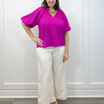 Petal Pop Puff Sleeve Blouse - Magenta Tops Umgee