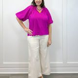 Petal Pop Puff Sleeve Blouse - Magenta Tops Umgee