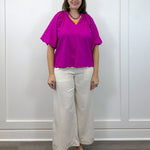 Petal Pop Puff Sleeve Blouse - Magenta Tops Umgee