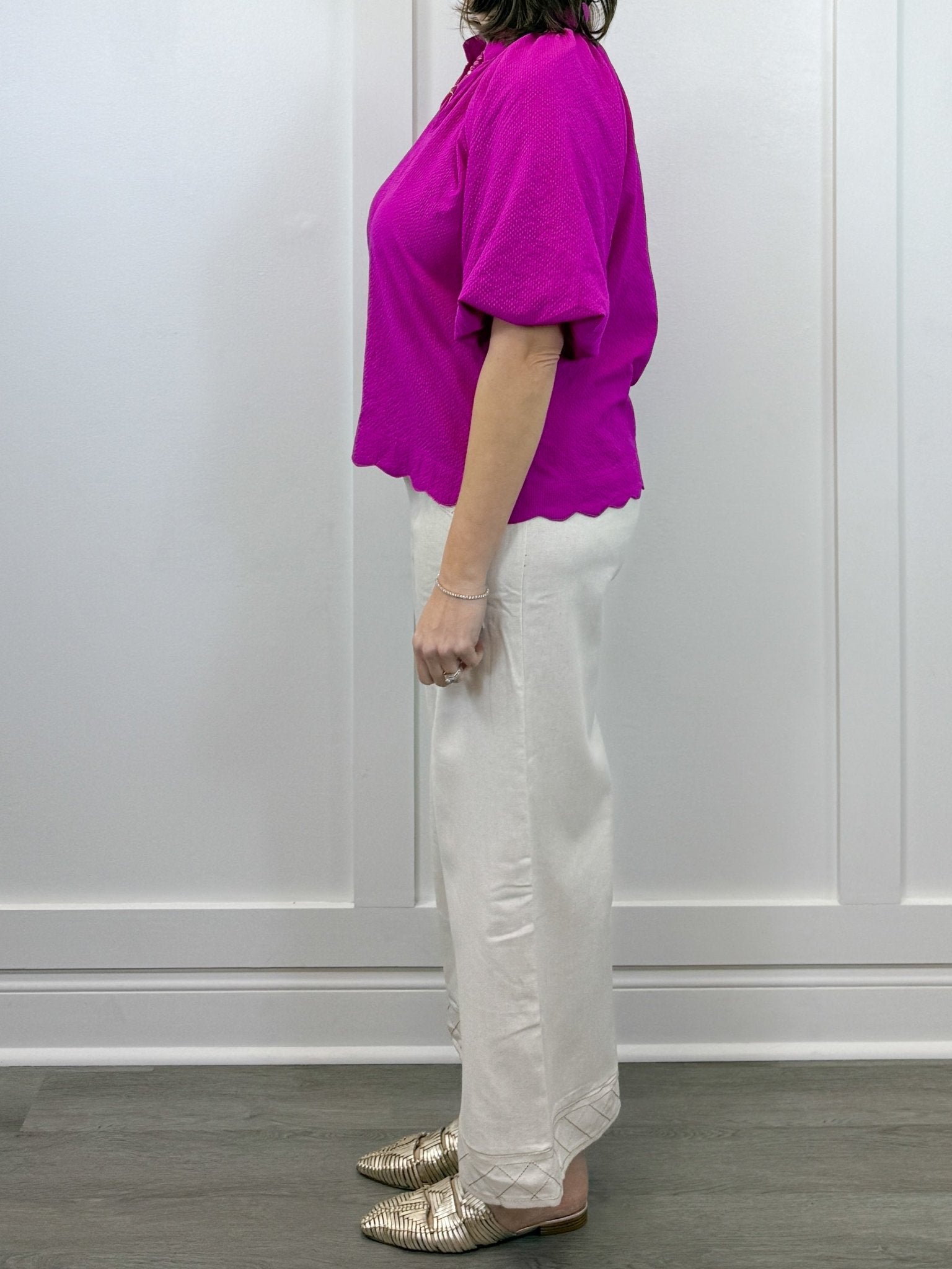 Petal Pop Puff Sleeve Blouse - Magenta Tops Umgee