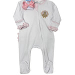 Pilgrim Pals Applique Ruffle Zipper Footie - Pink Baby Sleepwear Magnolia Baby
