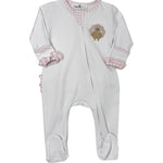 Pilgrim Pals Applique Ruffle Zipper Footie - Pink Baby Sleepwear Magnolia Baby