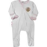 Pilgrim Pals Applique Ruffle Zipper Footie - Pink Baby Sleepwear Magnolia Baby