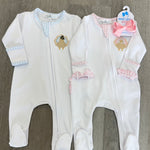 Pilgrim Pals Applique Ruffle Zipper Footie - Pink Baby Sleepwear Magnolia Baby
