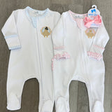 Pilgrim Pals Applique Ruffle Zipper Footie - Pink Baby Sleepwear Magnolia Baby