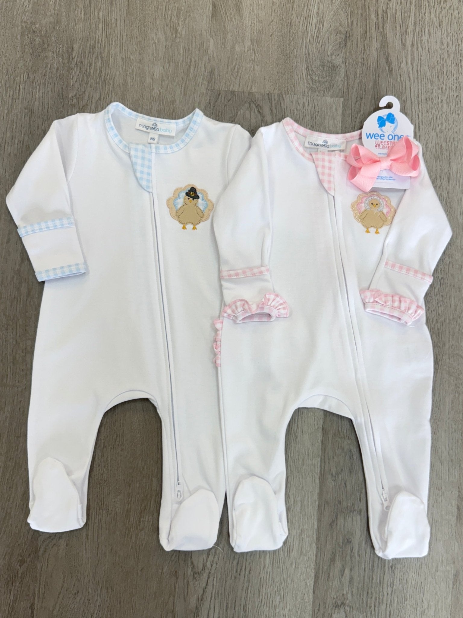 Pilgrim Pals Applique Ruffle Zipper Footie - Pink Baby Sleepwear Magnolia Baby