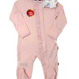 Pin Dot Pink Ruffle Placket Footie Baby Sleepwear Magnetic Me