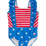 Pinafore One Piece Swimsuit - Shimmer Stars & Sripes Kids Swim Rufflebutts