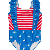 Pinafore One Piece Swimsuit - Shimmer Stars & Sripes Kids Swim Rufflebutts