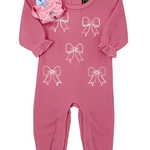 Pink Bow Embroidered Romper - Sugar Babies Children's Boutique/Meg's Shoppe