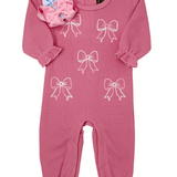 Pink Bow Embroidered Romper - Sugar Babies Children's Boutique/Meg's Shoppe