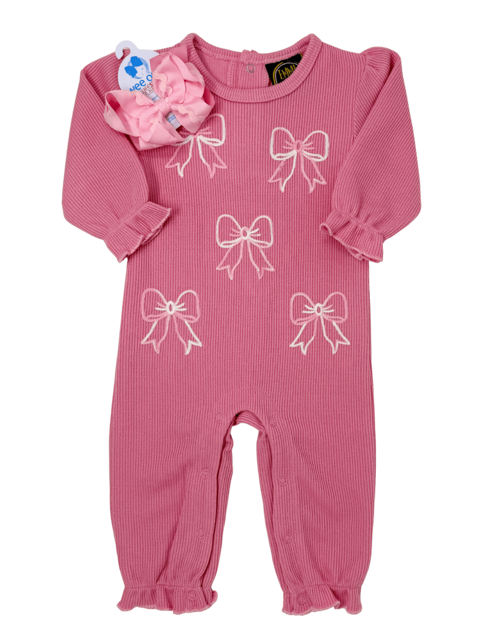 Pink Bow Embroidered Romper - Sugar Babies Children's Boutique/Meg's Shoppe