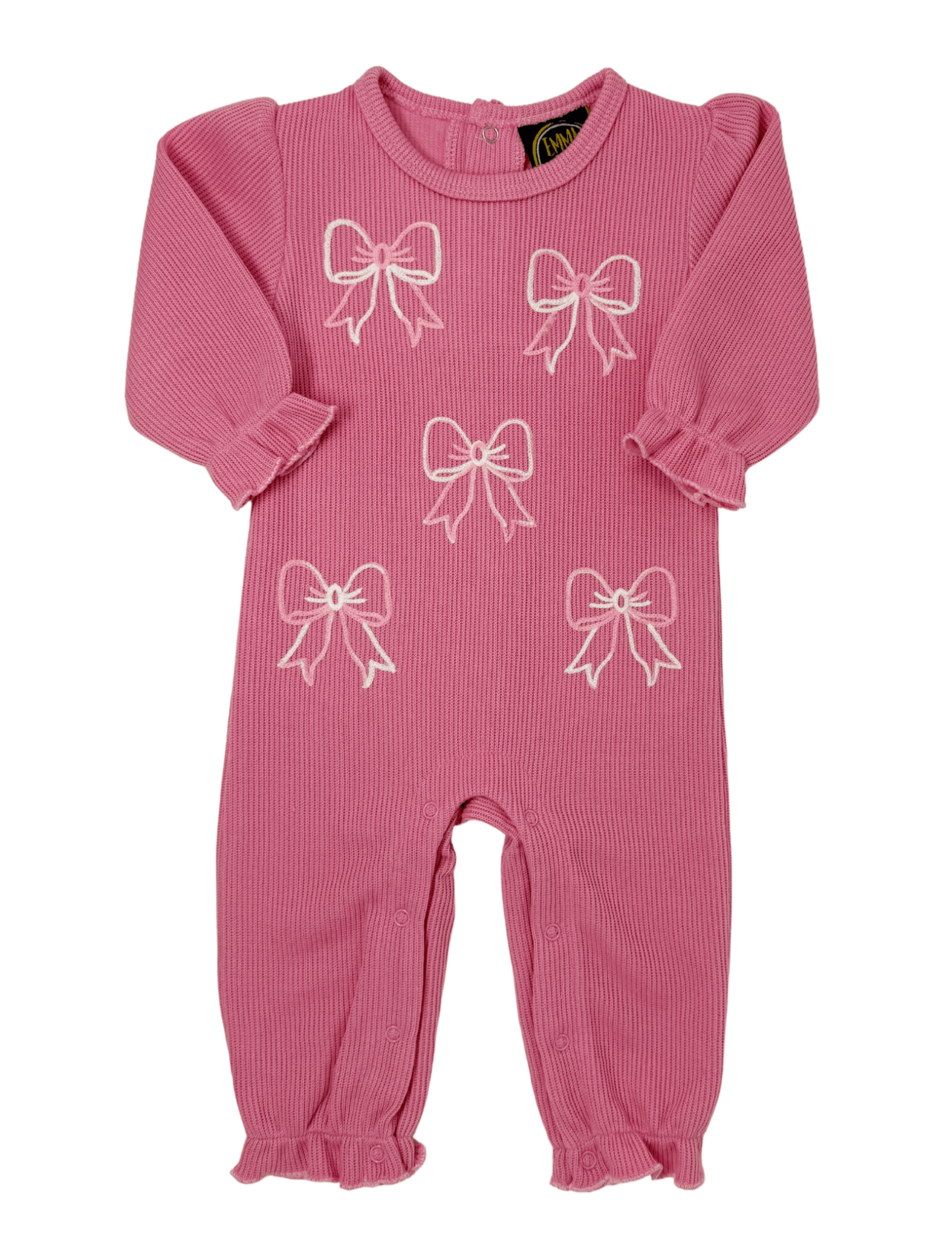 Pink Bow Embroidered Romper - Sugar Babies Children's Boutique/Meg's Shoppe