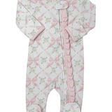 Pink Bows Pima Zipper Footie Baby Sleepwear Baby Loren