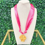Pink Scarf Necklace with Cross Ps 37:7 Necklaces Hidden Truth Jewelry