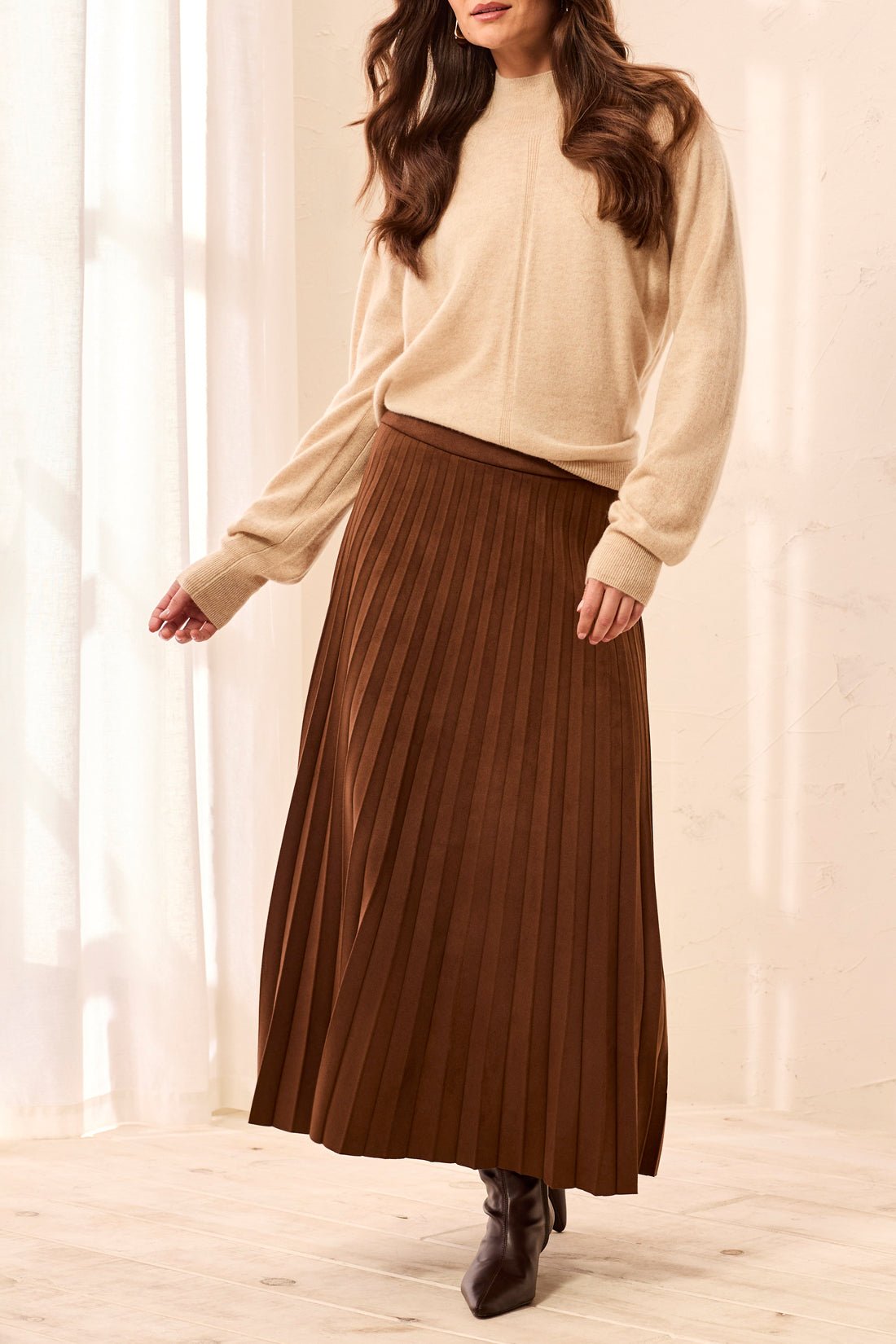 Pleated Faux Suede Pull-On Maxi Skirt - Hickory Skirts Tribal