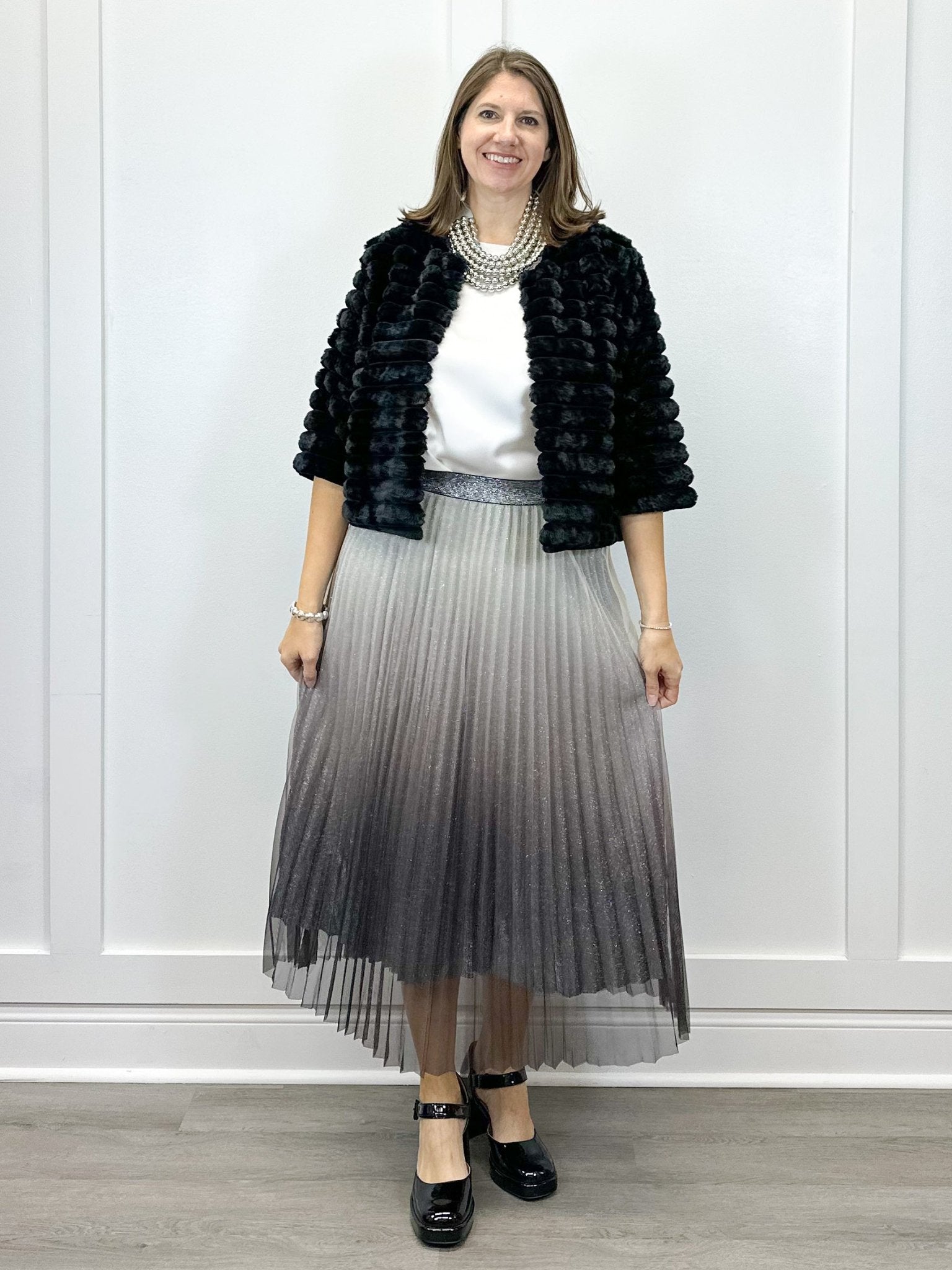 Pleated Midi Skirt - Metallic Ombre Skirts FATE