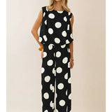 Polka Dot Pants Set - Black & White Tops Oddi