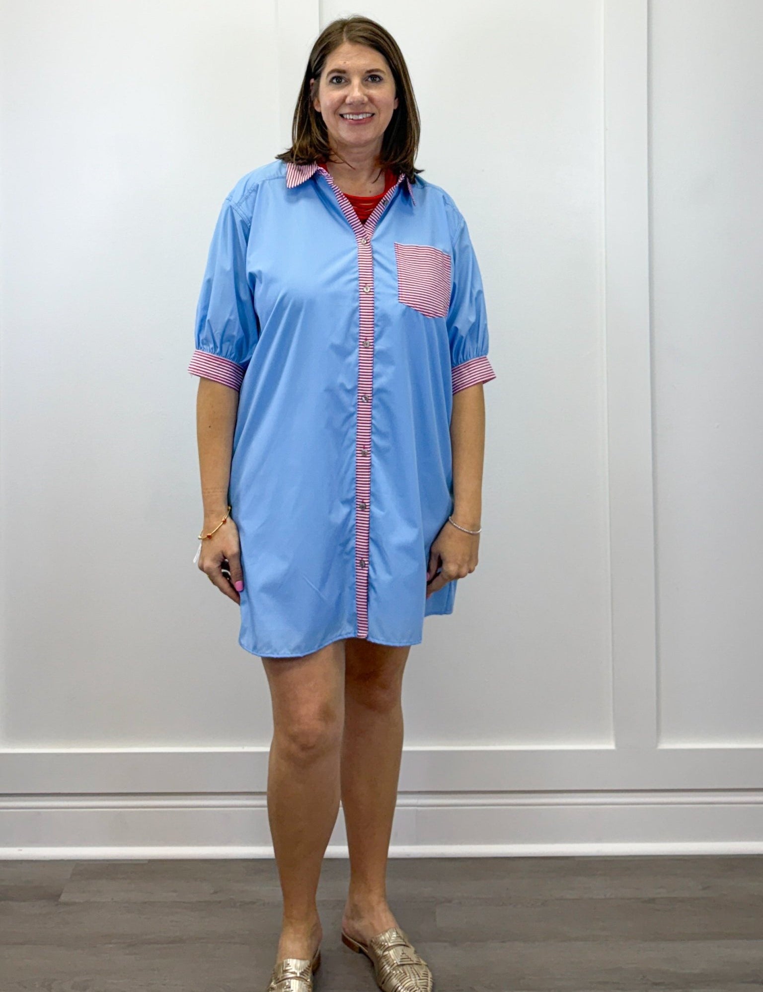 Portside Poplin Dress - Chambray Short Dresses Entro