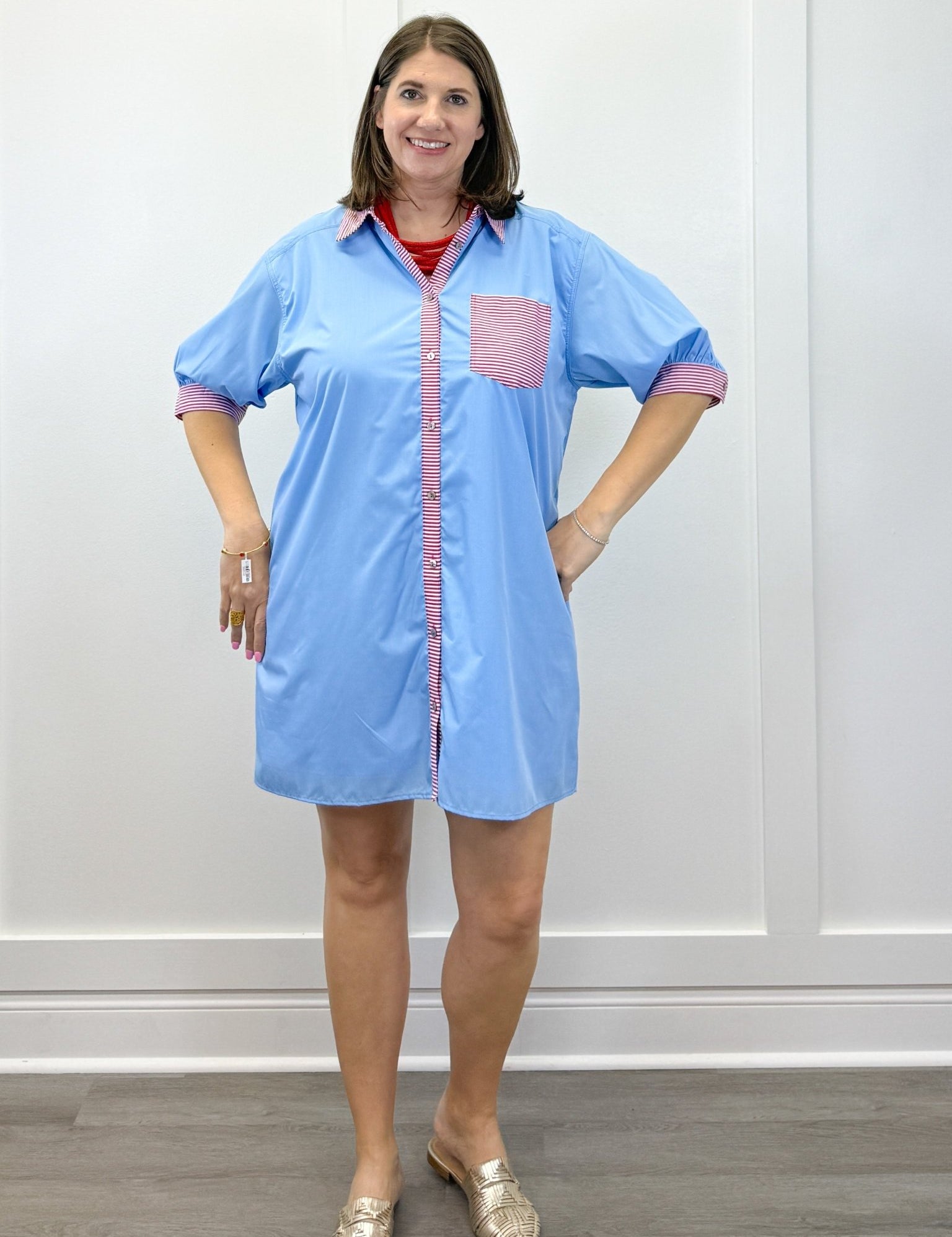 Portside Poplin Dress - Chambray Short Dresses Entro