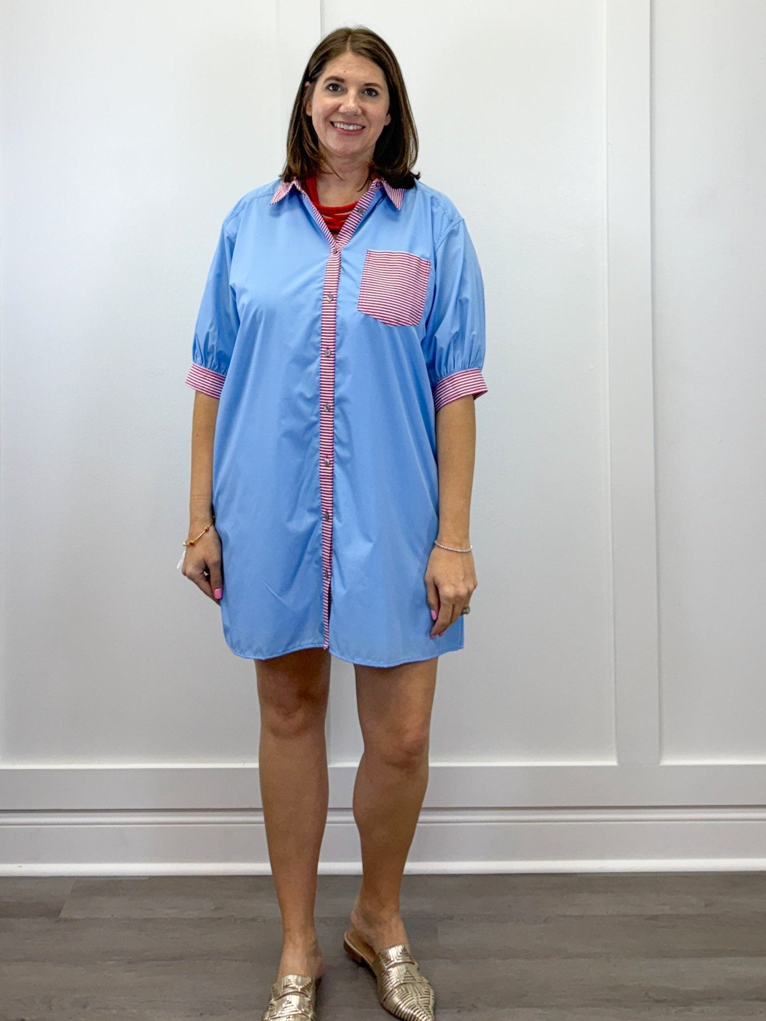 Portside Poplin Dress - Chambray Short Dresses Entro
