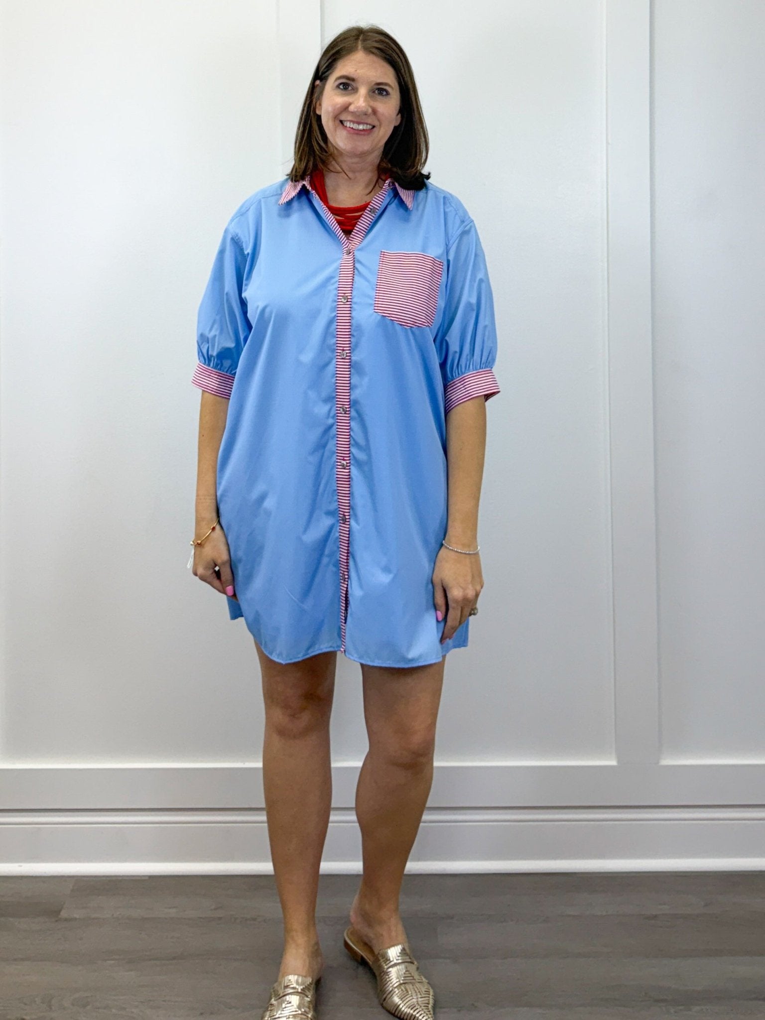 Portside Poplin Dress - Chambray Short Dresses Entro