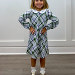 Presley Kait Dress - Lt. Blue & Navy Plaid Girls Play Dresses The Oaks Apparel Company