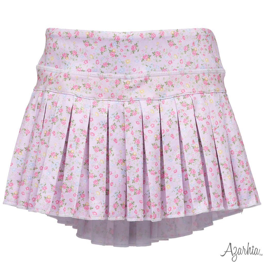 Pretty in Pink Flowers Mini Pleated Skort Girls Skirts + Bloomers Azarhia