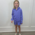 Girls Terry Brushed Half Zip Hoodie and Short Set - Periwinkle Girls Sets 90 Degree by Reflex