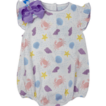 Printed Angel Sleeve Bubble - Sea Shells Girls Bubbles + Rompers Little English