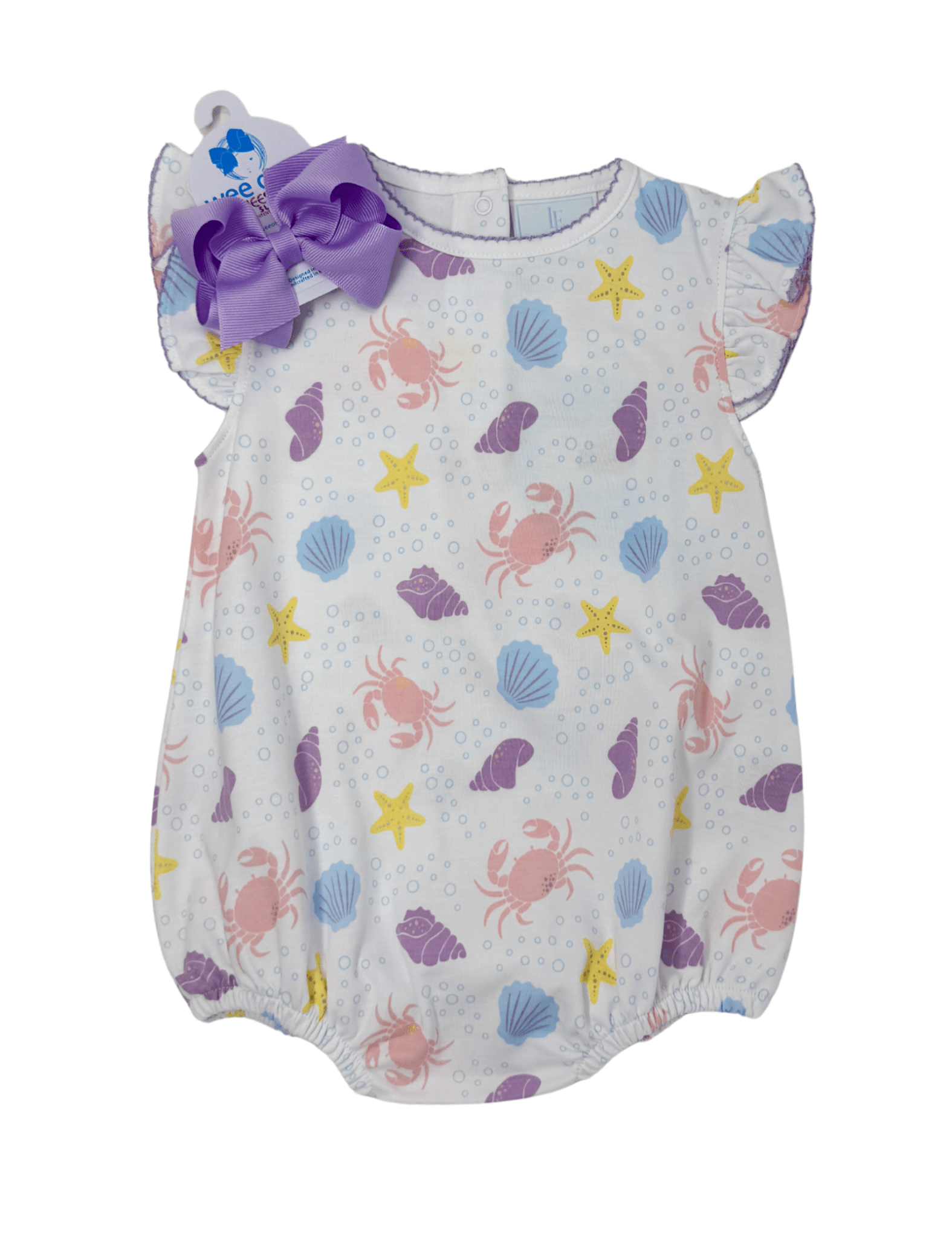 Printed Angel Sleeve Bubble - Sea Shells Girls Bubbles + Rompers Little English