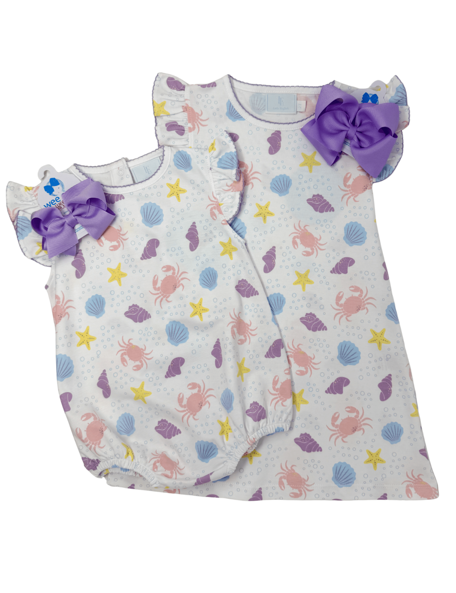 Printed Angel Sleeve Dress - Sea Shells Girls Play Dresses Little English