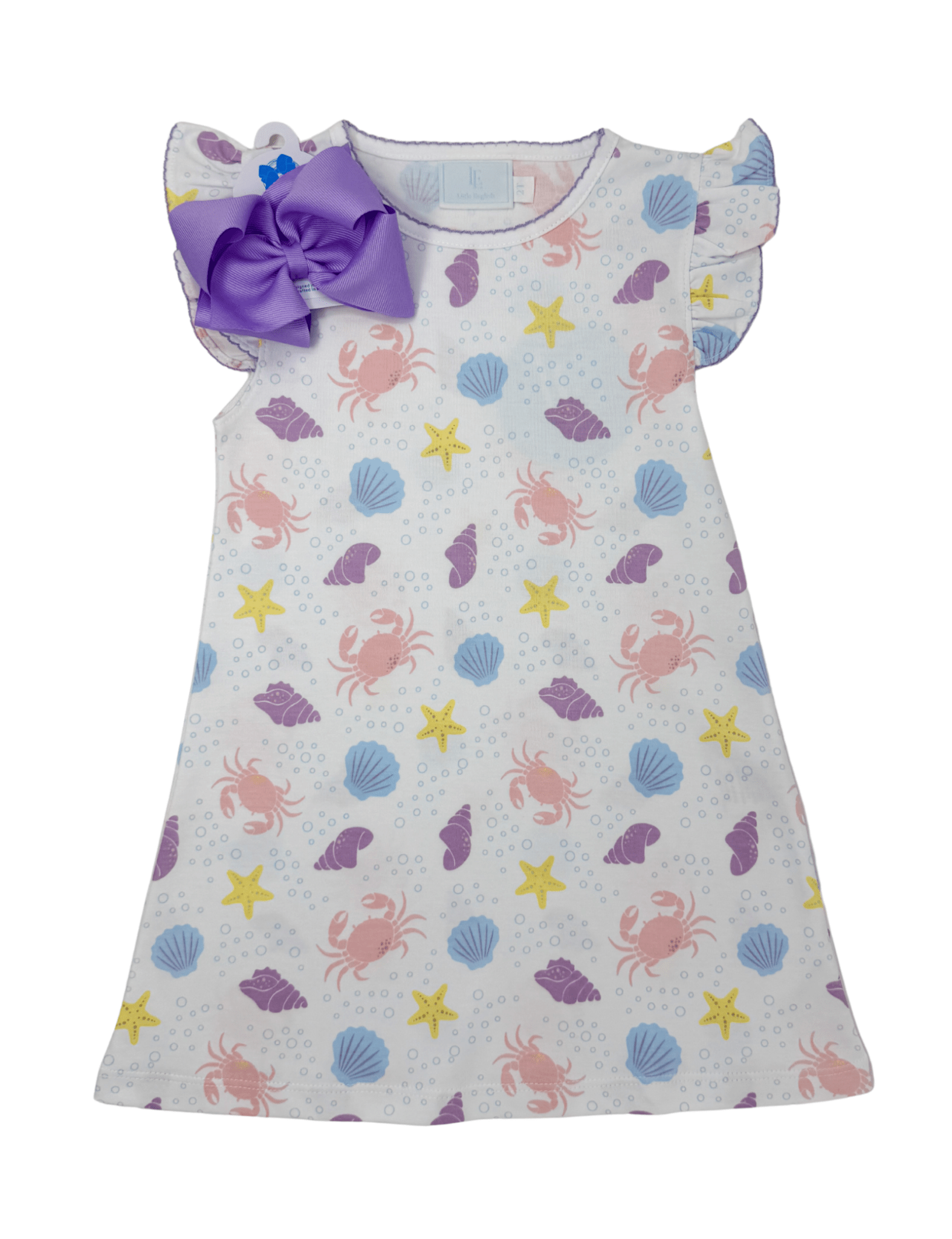 Printed Angel Sleeve Dress - Sea Shells Girls Play Dresses Little English